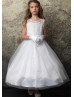 White Scalloped Lace Tulle Amazing Flower Girl Dress